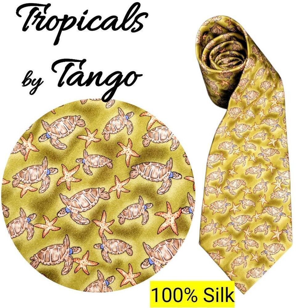 Sea Turtle Star Fish Tropical Green Necktie Tie by Tango